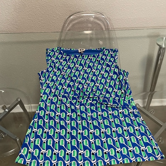 Anne Klein Graphic Fitted Blue and Green Blouse - Picture 1 of 3